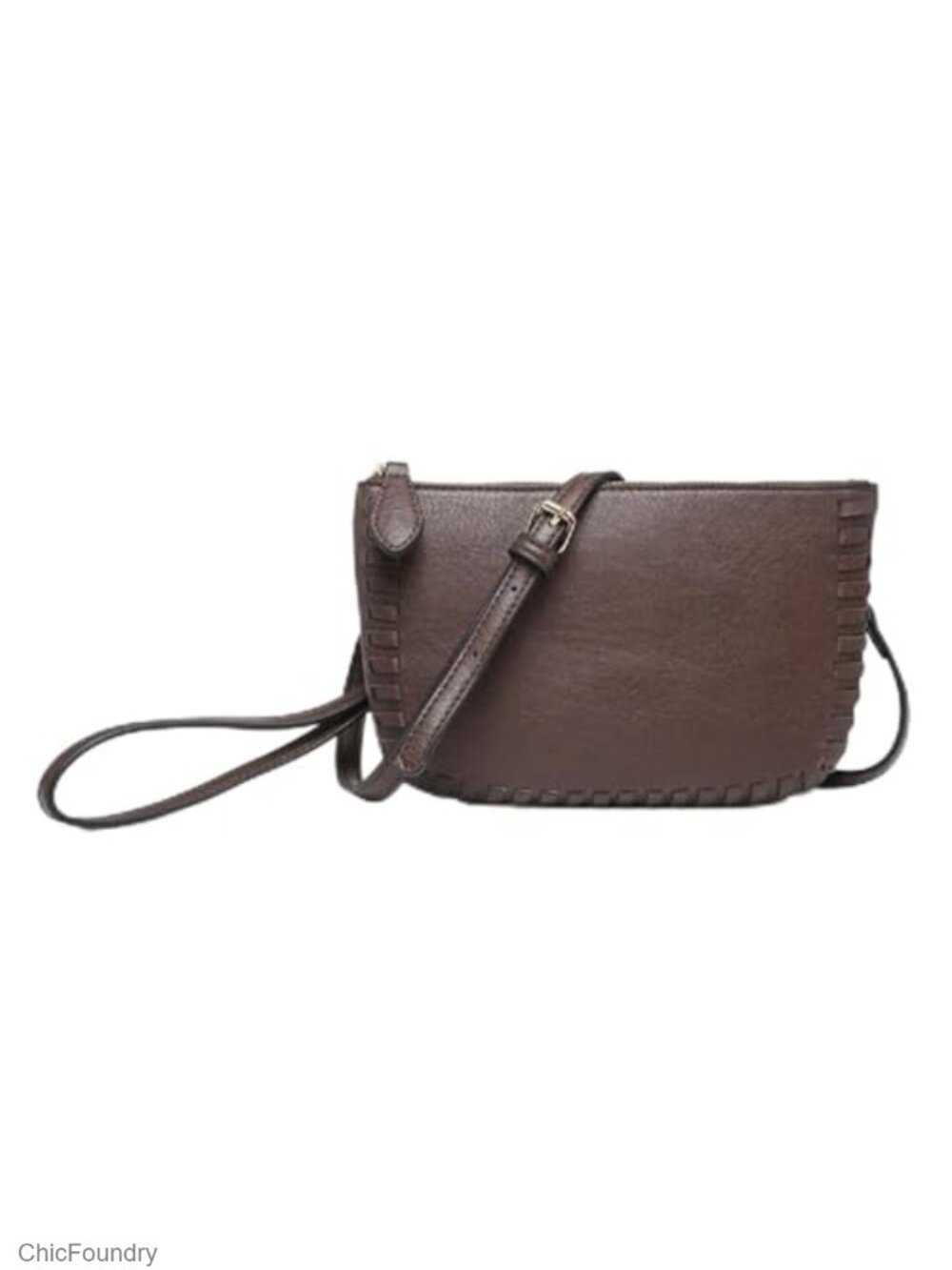 Vegan Leather Whipstitch Clutch Crossbody Bag Wristlet Strap